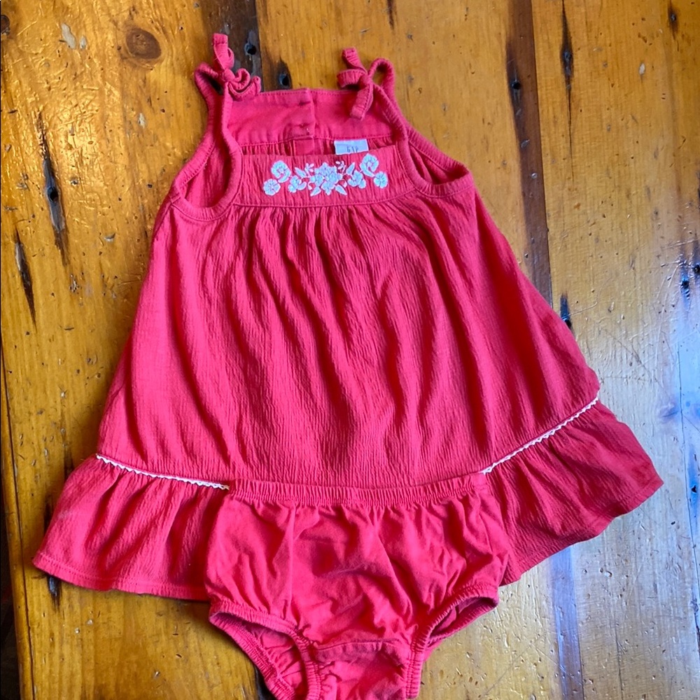 BABY GAP GIRLS Red Baby Dress with Floral Embroidery